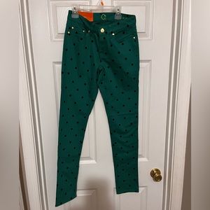 NWT- C. Wonder by Christian Siriano Skinny Jeans Sz 26 Green w Black Polka Dot